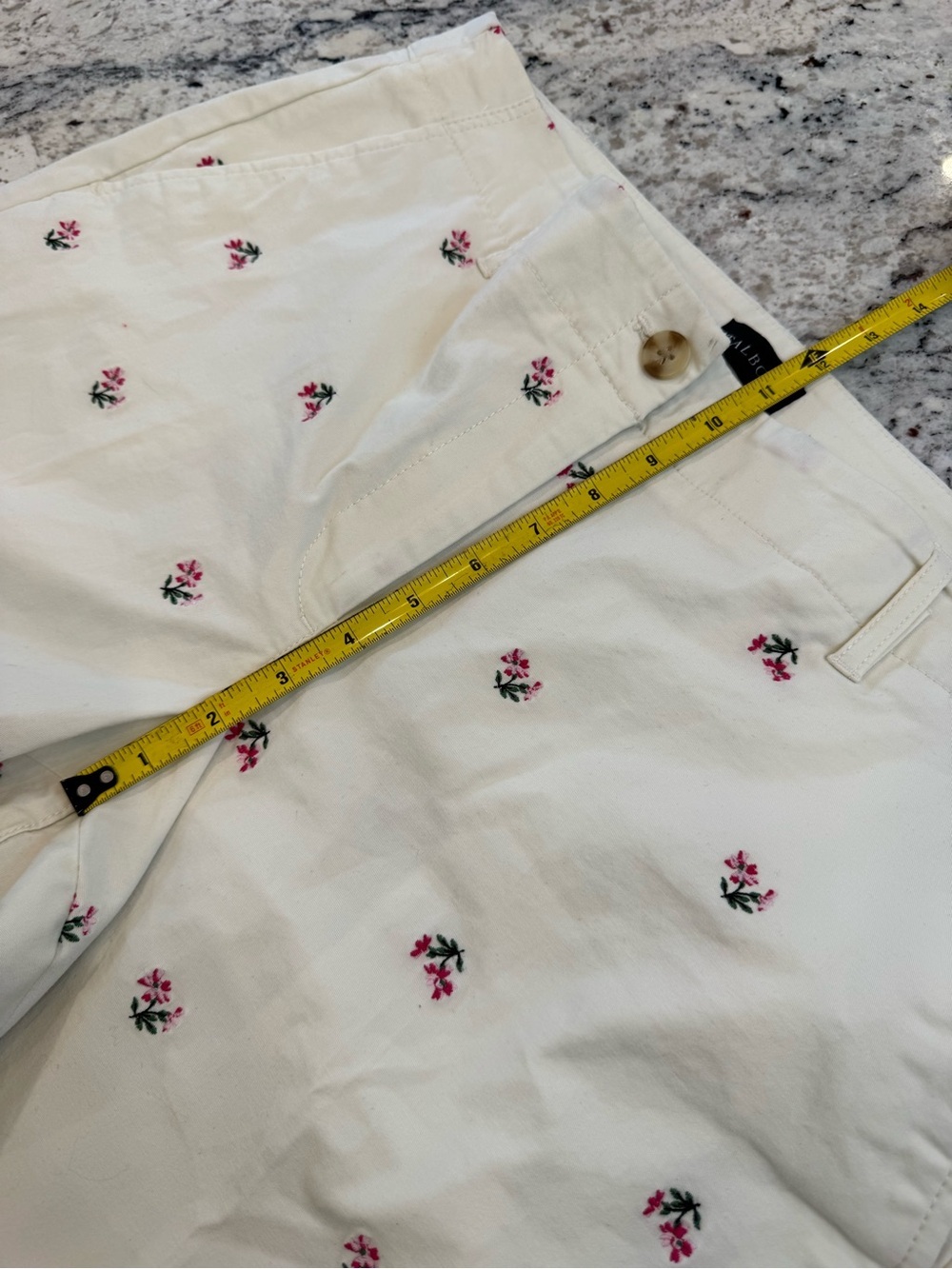Talbots Relaxed Chino Floral Embroidered Cropped Pants Size 12 Ivory Pink - Picture 7 of 9